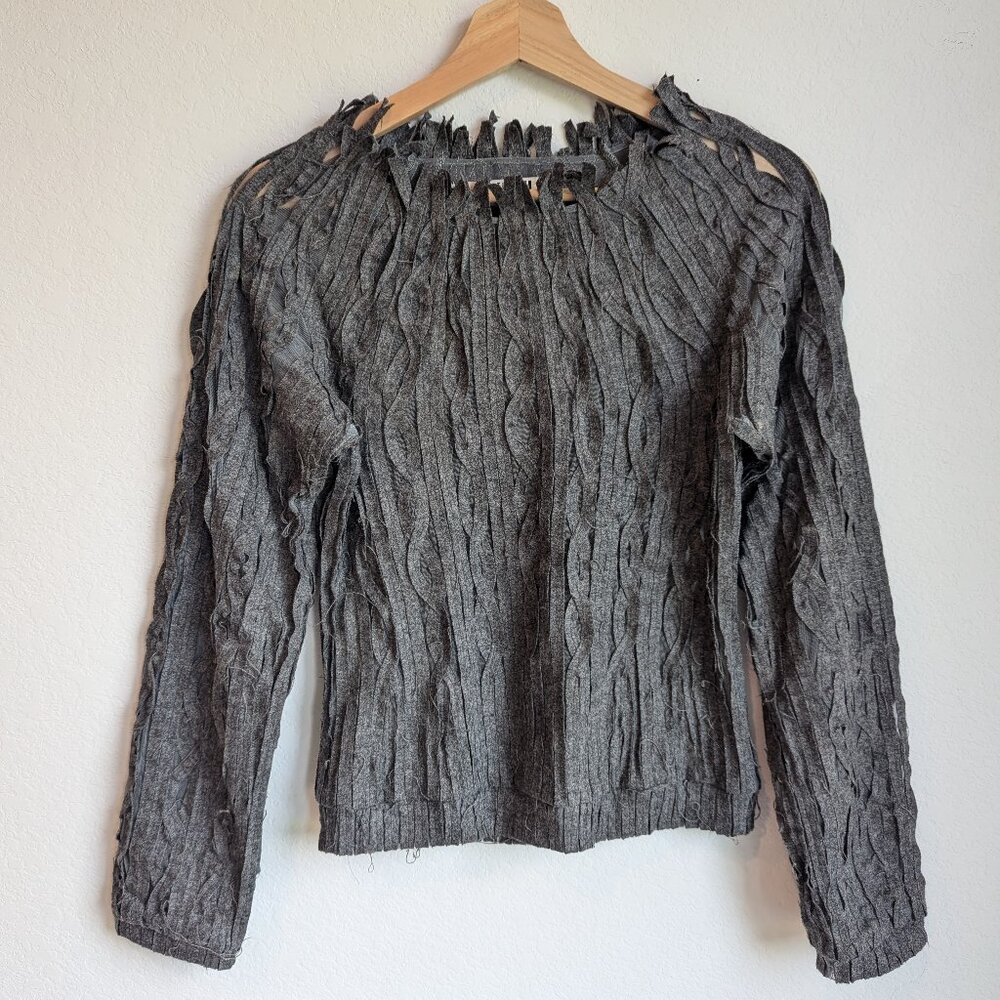 Yoshiki Hishinuma Sheer Mesh Overlay Applique Grey Gray Long Sleeve Top